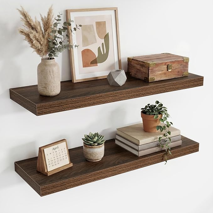 Acovy 30 Inch Floating Shelves,9.3" Deep Floating Shelf Wall Mounted,30 Inch Wall Book Shelves for Home Decor,Large Long Deep Hanging Shelves for Bathroom Office Laundry Living Room Bathroom,Walnut