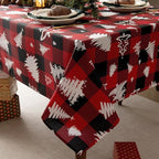 Waterproof Christmas Tree Tablecloth Fabric - Red Oblong 52x70 Inch Classic Buffalo Tartan Festive Table Cloth for Indoor Use - New Year Tabletop Cover for Dinner, BBQs, and Parties