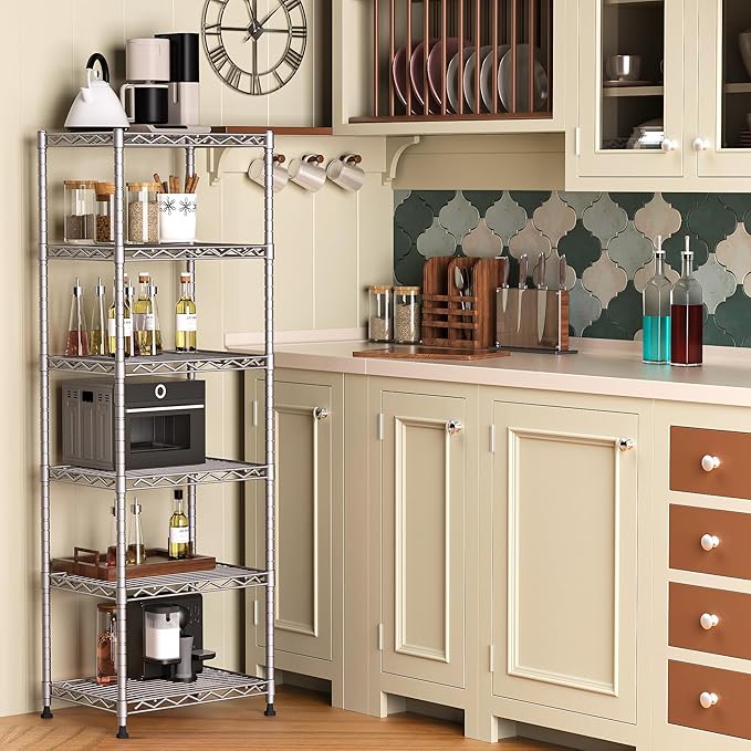 GIOTORENT 6-Tier Storage Shelves Standing Shelving Metal Units, Adjustable Height Wire Shelf Display Rack for Pantry Laundry Bathroom Kitchen 16.6” x 11.8” x 63”, Silver