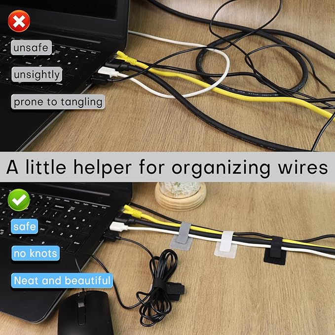 60 Pack Hook and Loop Cable Ties, Adhesive Cable Clips, Cord Organizer for Appliances,Suitable for Office And Home Use, Cable Ties Can Easily Organize Desktop Wires and Network Cables