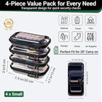 YQBRAO 4-Pack Clear Hard Shell Zipper Case, 1.2mm Ultra-Thick Diaper Bag Organizer Pouches, Rigid Self-Standing Travel Makeup Bags with YKK Zippers, TSA Approved, Black