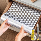 Drawer and Shelf Liner for Kitchen Cabinet: 17 in X 20 Ft Non Slip Waterproof Shelf Paper Non Adhesive Refrigerator Liners Silver Square Easy Liners for Bathroom with Knife Tape Measure