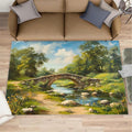 Forest Rugs for Bedroom - 5x6 Area Rug - Stone Bridge Stream Rugs for Living Room, Retro Country Style Rug, Non-Slip Washable Home Decor Carpet