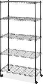 Whitmor 5 Tier Supreme Shelving Unit, Metal Storage Shelves, Adjustable Heavy Duty Shelf with Wheels, 400 lbs Capacity per Shelf, 2000 lbs Total for Pantry, Garage, Kitchen, Black