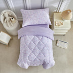 JHXHMX Floral Toddler Bedding Set for Girls,4 Piece Bed-in-a-Bag Toddler Comforter Set,Soft Crib Bed Set Including Comforter,Flat Sheet,Fitted Sheet and Pillowcase-Purple