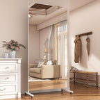 Hasipu Home Gym Mirror 360° Swivel on Wheels, 74.8" x 27.5" Extra Large Full Body Rolling Mirror for Yoga Studio, Bedroom, Dancing Studio, White