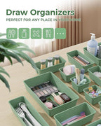 BiuLeon 25 PCS Plastic Drawer Organizers Set, 4-Sizes Vanity and Makeup Organizer, Desk and bathroom Drawer Organizer Trays, Organizers and Storage for Makeup, Jewelry, Gadgets, Utensils (Green)