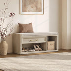 SICOTAS Shoe Benches with Storage Set of 2, Farmhouse 86.6" Extra Wide Entryway Benches with Cushion, Drawer & Tall Boot Shelf, 18.9" Comfort Height Seat for Hallway Bedroom Mudroom, Grey White Oak