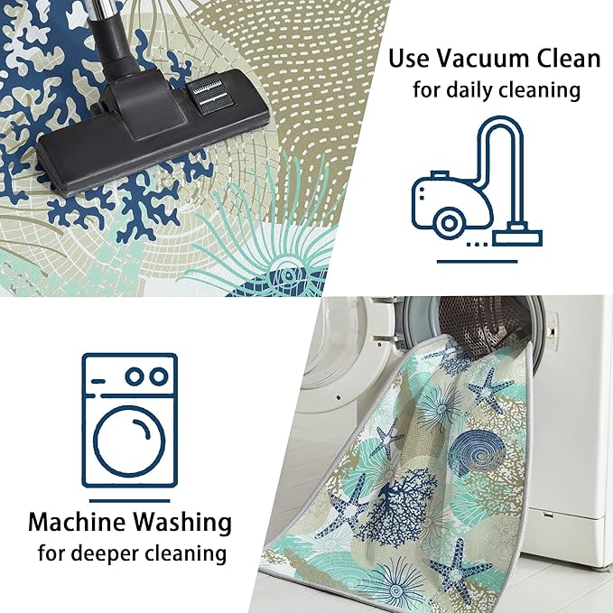 Tritard Coastal Runner Rug 2x6 Nautical Kitchen Hallway Rugs Beach Themed Non-Slip Indoor Floor Mat Machine Washable Rugs Carpet for Bathroom Living Room Bedroom Laundry Room Entryway, Navy
