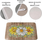 Rustic Daisy Floral Dish Drying Mat for Kitchen Counter Spring Summer Sunflower Dish Drying Mat Bee Absorbent Microfiber Dish Mat Reversible Dish Drainer Rack Mat 16x18 Inch