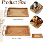 17'' Rattan Serving Tray Rectangle with Handles, Vintage Wicker Table Tray for Decor, Boho Hand Woven Seagrass Coffee Table Basket Tray for Ottoman, Breakfast, Bathroom, Outdoor