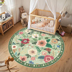 Floral 8ft Area Rug Machine Washable Soft Print Boho Carpet Non Slip Doormat Low Pile Flower Area Rugs for Living Room Bedroom Nursery Kitchen Dining Room Indoor-Light Green