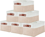 DECOMOMO Small Storage Basket, Closet Storage Bins, Baskets for Organizing Shelves (Beige & White, Small - 6 Pack)