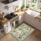 Floral 2x3 Area Rug Machine Washable Soft Print Boho Carpet Non Slip Doormat Low Pile Flower Area Rugs for Living Room Bedroom Nursery Kitchen Dining Room Indoor-Light Green