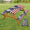 American Flag Picnic Table Cover with Bench Covers, USA Flag Art Eagle Camping Essentials Waterproof Table Cloth Fitted for Table Rectangle and Seats,Outdoor Table Covers with Elastic Windproof Edges
