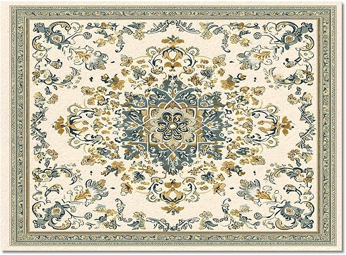 Bohemian Rectangular Area Rugs for Living Room Bedroom 2.8 x 5 ft Vintage Farmhouse Floral Pattern Non-Shedding Soft Low Pile Rug Non Slip Washable Rug for Nursery Entryway Playroom