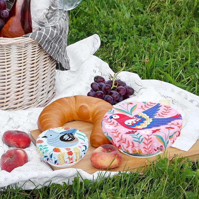 5 Pieces Bowl Covers Reusable, 5 Size Elastic Cloth Bowl Covers for Bread Proofing, Food Covers Washable for Food Fruits Leftover (Floral Bird)