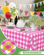 Smiry 8 Packs Gingham Disposable Table Cloth, 54 x 108 Inch Waterproof Plastic Tablecloth, Rectangle Hot Pink and White Checkered Table Covers for Party, Birthday, Picnic, Banquet