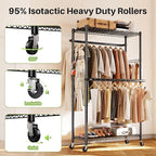 HOKEEPER Clothes Racks 400 LBS Heavy Duty Clothing Racks for Hanging Clothes Adjustable Coat Rack with Wheels & Hooks Freestanding Wire Garment Rack Portable Closet Wardrobe 74.8''H*38.2" W