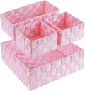 Posprica Woven Storage Baskets for Organizing, Small Baskets Cube Bin Container Tote Organizer Divider for Drawer, Closet, Shelf, Dresser, Set of 4(Pink)