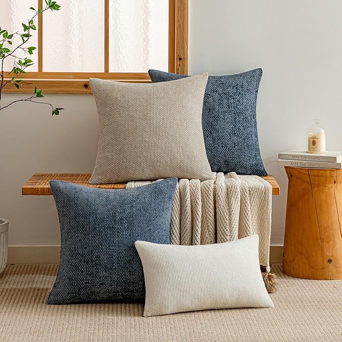 a moment Taupe Chenille Throw Pillow Covers 16x16 Inch Pack of 2 Modern Decorative Throw Pillow Covers Farmhouse Cross Covers Home Decor for Sofa Bedroom Living Room