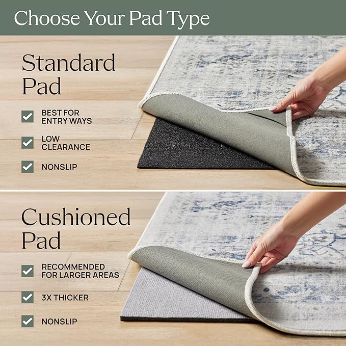 RUGGABLE Washable Vintage Area Rug – Verena Sapphire 5x7, Stain-Resistant, Non-Slip – Medium Machine Washable Rugs for Living Room, Bedroom, Hallway, Entryway & Office–with Standard Pad
