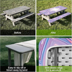Mandala Picnic Table Cover with Bench Covers Set of 3-Purple White Ethnic Pattern,Elastic Fitted Tablecloth for 6 Ft Tables, Washable Polyester Cover for Camping, Indoor & Outdoor