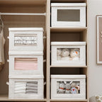 4-Pack Storage Bins with Lids, Fabric Foldable Storage Bins with Soft Cord Handles, Cube Closet Storage Baskets with Lids, Organizers for Organizing Clothes and Books, Beige