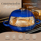 Enamelled Cast Iron Dutch Oven Pot – Dutch Oven For Sourdough Bread Baking – Cast Iron Bread Pot – Dark Blue, 6 Quarts, 26cm – by Nuovva