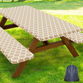 Smiry Picnic Table Cover with Bench Covers, Waterproof Elastic Fitted Tablecloth for 6 Foot Tables, Washable Polyester Tablecloths for Camping, Indoor & Outdoor (Khaki, 30x72 Inch 3-pc Set)
