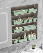 Canfanni 13 Pack Plastic Drawer Organizers Set, 3 Sizes Desk Drawer Organizer Trays for Vanity and Makeup Organizer, Organization and Storage for Makeup, Kitchen Utensils, Bathroom and Office(Green)