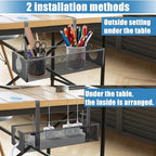 Under Desk Cable Management Tray, No Drill Steel Cord Organizer Kit with 52Pcs Different Essential Accessories for Home Office Standing Desk (13.4inch, Black)
