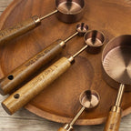Measuring Cups and Spoons Set of 8, Stainless Steel Measuring Cup with Wooden Handle, Kitchen/Food/Liquid/Baking (Copper)