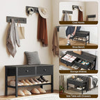 YATINEY Hall Tree with Bench and Shoe Storage, Entryway Bench with Coat Rack, 4-in-1 Coat Rack Shoe Bench, Multifunctional, for Front Door, Hallway, Foyer, Charcoal Grey and Black MT05BC