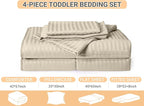 ZPECC Toddler Bedding Set - 4 Piece Hypoallergenic Baby Crib Bedding Set for Boys and Girls, Includes Toddler Comforter, Flat Sheet, Fitted Sheet and Pillowcase, Cream Stripe