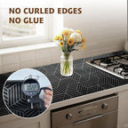Shelf Liners for Kitchen Cabinets 17.3in x 20FT, Non Adhesive Cabinet Liner Strong Non-Slip Black and Silver Geometric Drawer Liner, Easy to Clean for Cabinet with Knife and Tape Measure