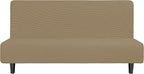 Easy-Going Stretch Futon Slipcover Armless Futon Bed Cover Furniture Protector Without Armrests with Elastic Bottom for Kids, Soft Jacquard Fabric Small Checks (Large, Tan)