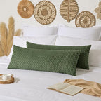 Kevin Textile 14x36 Inch Long Lumbar 1 Pack Boho Decorative Throw Pillow Cover Soft Striped Corduroy Rectangle Cushion Case Farmhouse Solid Color Accent for Living Room Couch Sofa Bed, Moss Green