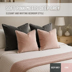 2 Pack Velvet Decorative Throw Pillow Covers, 20"x20", Pink and Grey, Solid, Modern, Contrast Piping, Indoor Use, Bedroom & Living Room