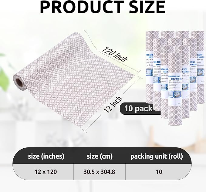 RAY STAR 12X120 Inch Shelf Liner for Kitchen Cabinets, Non-Adhesive Cabinet Liner Washable, PVC Drawer Liner for Dresser Non-Slip Bathroom (Circle)(10 Roll)