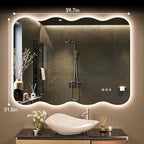 Hasipu Wavy Full Length Mirror with Lights - 40"×32" LED Wavy Floor Mirror, Frameless, Dimmable, Standing or Vertical/Horizontal Wall-Mounted Mirror for Bedroom, Living Room, Cloakroom