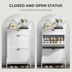 Shoe Cabinet Storage with 2 Flip Drawers, Narrow Hidden Shoes Organizer Cabinet for Entryway, Freestanding Slim Shoe Rack Front Door Entrance(White)