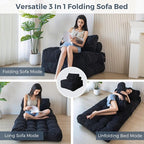 MAXYOYO Folding Sofa Bed, Convertible Chair with Pillow Foldable Couch with Back Support, Portable Fold Out Chair Bed Comfy Floor Sofa Lounge for Living Room Bedroom, Black, Single