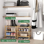 kiplant Small Shoe Rack, Bamboo Wood Shoe Rack for Entryway, Stackable | Foldable | Natural, 3-Tier Shoe Organizer for Hallway Closet, Free Standing Shoe Racks for Indoor & Outdoor