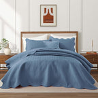 IR Imperial Rooms 8 Pack Quilt King Size Bedding (106" x 96") - Bulk Wholesale for Hotels, Guest Bedroom & Airbnbs - Lightweight Microfiber Reversible Embossed Quilts Bedspread (Light Blue)