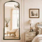 Antique Full Length Mirror 71" x 32", Antique Bronze Arched Large Vintage Mirror in Baroque Style with Tempered Glass, Freestanding for Bedroom, Living Room, Cloakroom