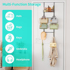HapiRm Over The Door Purse Organizer - Wall Mounted Purse Rack with 10 Hooks and Metal Basket, Hanging Handbag Organizer Holds up to 10 Bags, Bag Rack Can Use As 1/2 Part, for Door, Closet (Black)