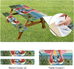ANNA QUEEN Summer Flamingos Summer Flower Picnic Table Cover 6FT with Bench Covers Picnic Table Cover Set 3PCS 72"x30", Outdoor Bench and Tablecloth Furniture Protection