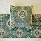 The HomeCentric King/Queen/Twin Teal Decorative King 90"x18" Bed Runner with Pillow Cover, Art Deco, Floral, Tassels & Velvet Bed Scarf on Velvet Fabric - Ahmet