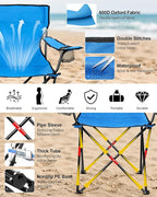 HaSteeL 2PCS Camping Chairs with Detachable Umbrella, Folding Beach Chair for Adults, Large Portable Foldable Chair for Outdoors Fishing Hiking Travel Picnic Lawn, Supports 275lbs, Storage Bags, Blue